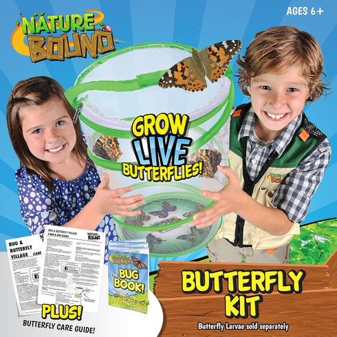 Nature Bound Butterfly Growing Kit - Live Caterpillar to Butterfly Project for Kids, STEM Learning Guide, Green Pop-Up