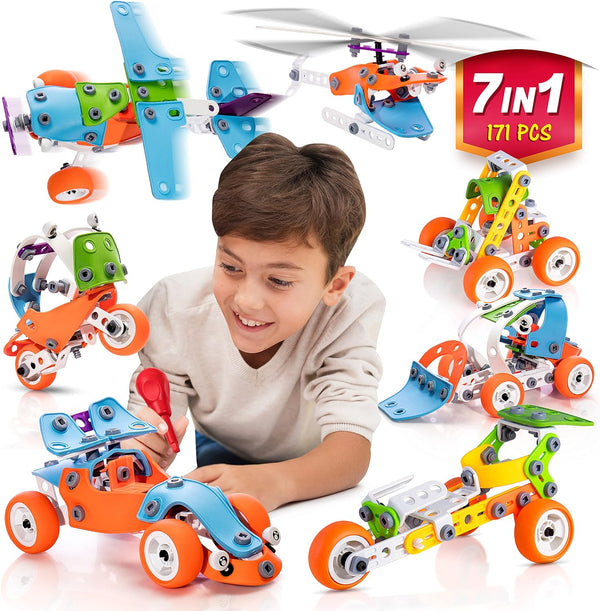 STEM Building Toy for 7-12 Years Old Boys, 171Pcs 7-in-1 Models Construction Set, Educational Toys for Kids 5-7