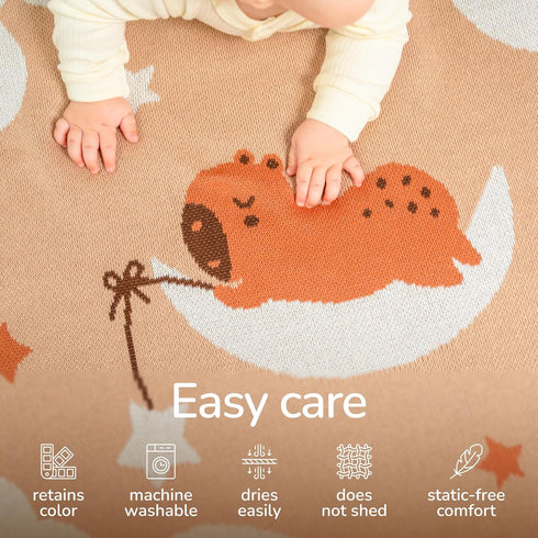 100% 47x32 Organic Cotton Baby Blanket Soft Knitted Breathable Swaddle Blanket for Crib & Stroller - Newborns, Infants