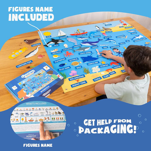 107 3-8 BONNYCO Felt Board for Toddlers with Sea Animals Figures. Montessori and Sensory Toys, Birthday Gifts for Kids