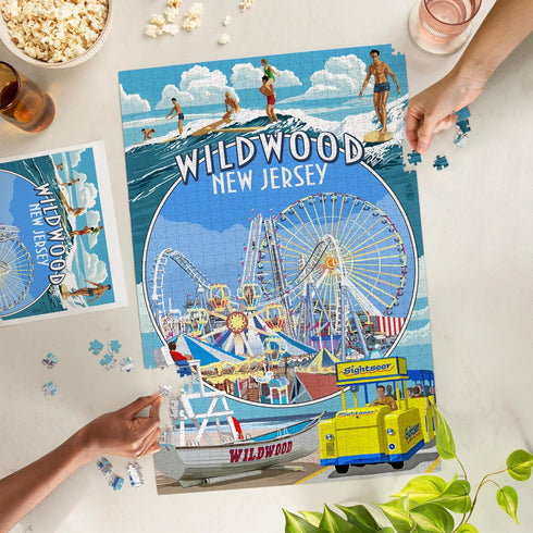 Lantern Press 1000 Piece Jigsaw Puzzle, Wildwood, New Jersey Montage