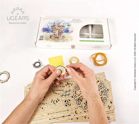 UGEARS Carousel Wooden Mechanical 3D Model, Self-Assembling Craft DIY Kit for Adults and Teens