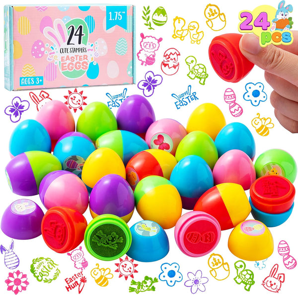 JOYIN 24Pcs Easter Egg Stampers Toys for Easter Eggs Hunt Game, Basket