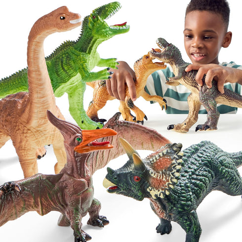 JOYIN Big Dinosaur Toys for Toddlers, 6 Piece Large Soft Dinosaur Figures with Educational Book, Realistic Toys for