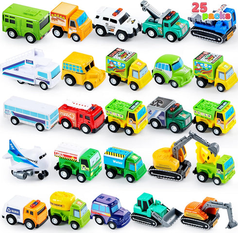 JOYIN 25 Pieces Pull Back Cars and Trucks Toy Vehicles Set, Die-Cast Car Set for Toddlers, Kids Party Favors
