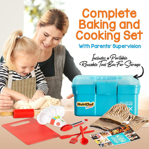 Playset, Set Toolbox NutriChef Kids Kitchen Complete Kitchen for Kids with Apron, Utensils, Recipe Cards, Toddler