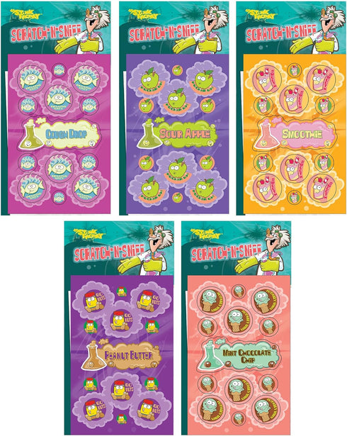 Just For Laughs Dr. Stinky's Scratch N Sniff Stickers - 5-Pack with Sour Apple, Mint Chocolate Chip, and More
