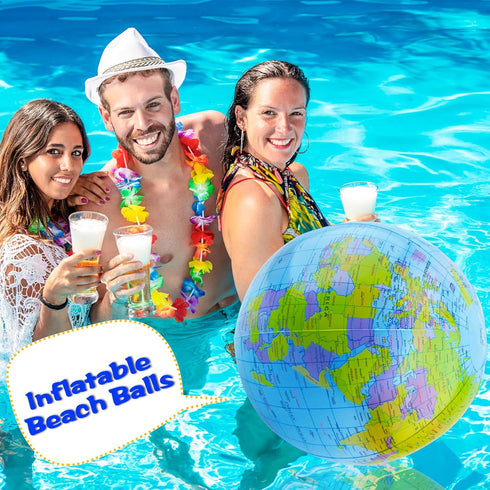 32 Pack 16 Inch Inflatable Globe Bulk, Blow up Beach Ball for Classroom Teaching and Pool Party