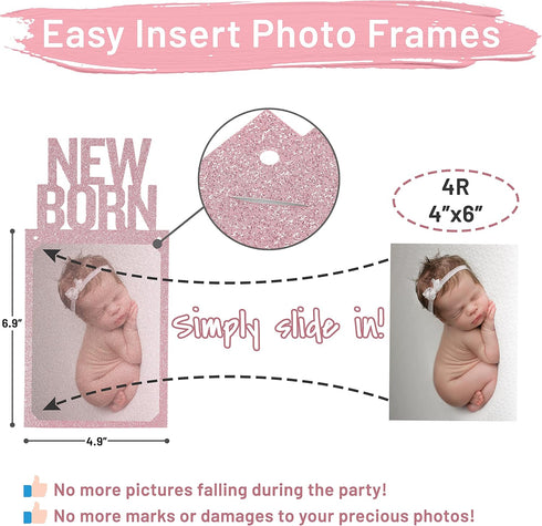 1st Birthday Photo Banner PartyHooman for Baby from Newborn to 12 Months, Rose Gold