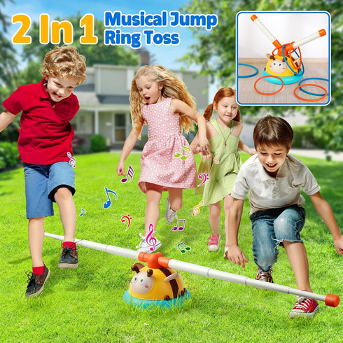 2-in-1 4-8 1-3, 3-5, w/4 Billeeit Musical Jump and Toss Ring Game Toy, Indoor and Outside Jump Toy for Kids Ages