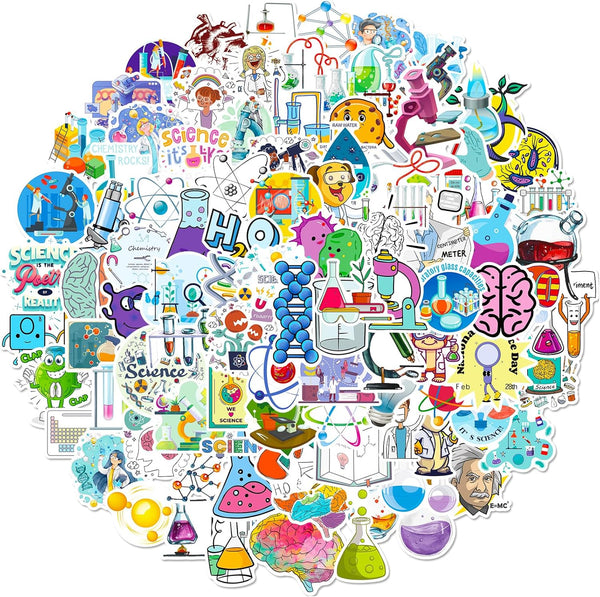 100Pcs Laboratory Stickers for Water Bottles, Cute Cartoon Science Stickers for Kids and Physical Chemistry