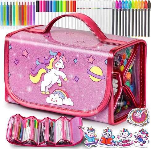 beefunni Unicorn Washable Markers Set 48 pcs with Glitte Pencil Case, Art