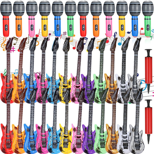 24 Pcs Colorful Inflatable Instruments Rock Star Toy Set Including 12 Pcs