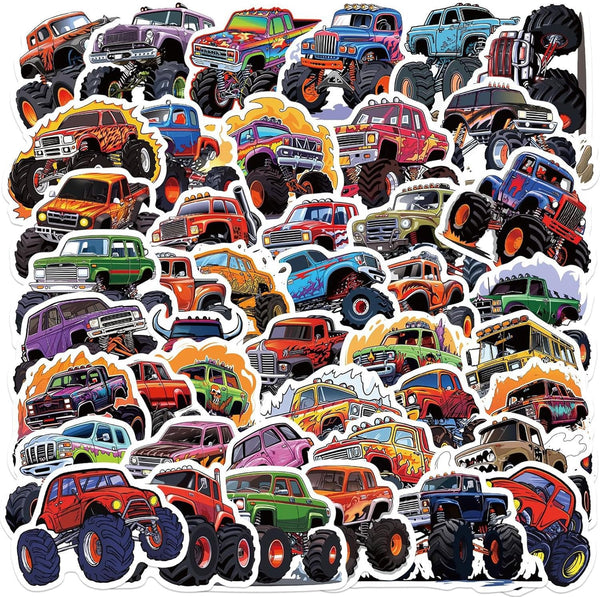 50PCS Monster Truck Stickers, Waterproof Car Stickers for Kids, Cool Gifts for Water Bottles, Skateboard, Laptop