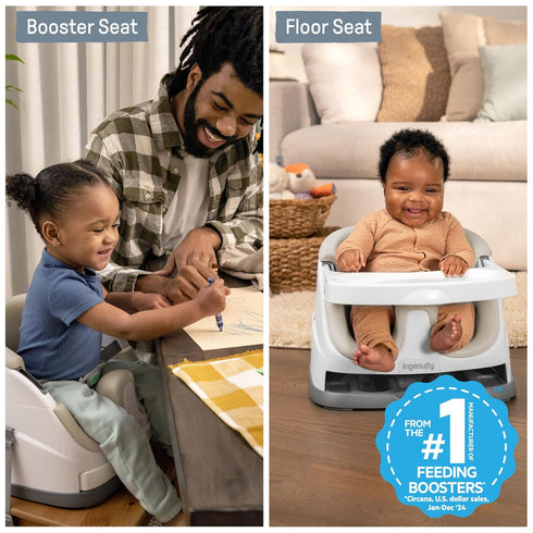 2-in-1 Ingenuity Baby Base Booster Feeding and Floor Seat with Self-Storing Tray - Cashmere