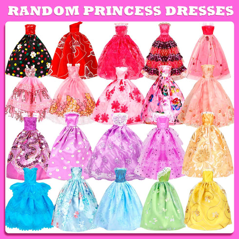 71 Pcs Doll Clothes and Accessories - 5 Wedding Gowns, 9 Fashion Dresses, 20 Shoes for 11.5 inch Doll Gift