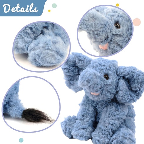 Hopearl Adorable Plush Calf Elephant Toy - Floppy Elephish Ultra Soft Stuffed Animal - Blue, 9''