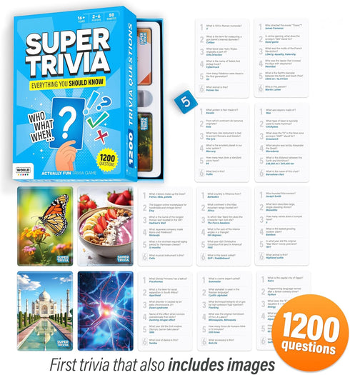 1200 Super Trivia Game for Adults with Questions - Fun Board Game for Adults - Family Road Trip Travel Game for the