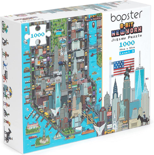 1000 Piece Puzzle - 8-bit Retro Gaming Style New York City - 100% Recycled Cardboard