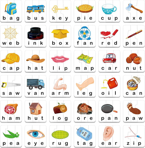 72 Word Spelling Puzzles - 3 Pieces with Error-Correction Mechanism, Perfect for Preschool Learning (36 Block Double