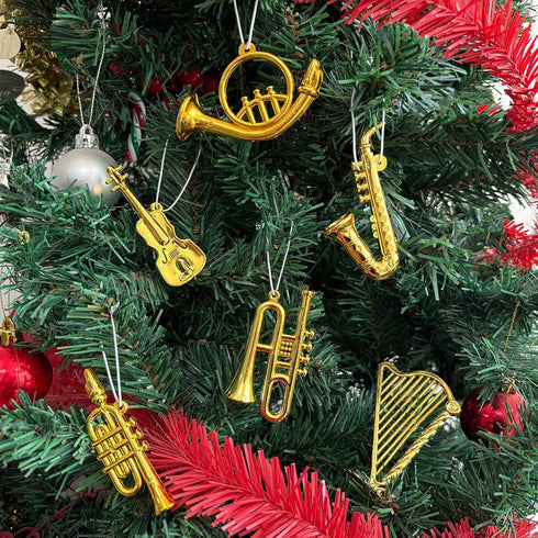 Set 7pcs Mini Musical Instruments Miniature Musical Instruments Gold Christmas Tree Ornaments Mini Instruments