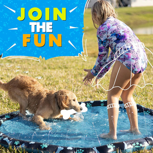 SplashEZ Non Slip Splash Pad for Kids and Dogs, 69’’ Extra Large Sprinkler for Summer Water Fun
