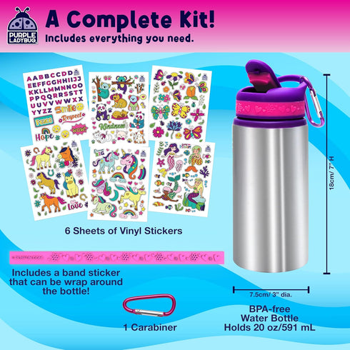 PURPLE LADYBUG Decorate Your Own Water Bottle Kit, Gifts for Girls Ages 4-8, Fun Craft Set