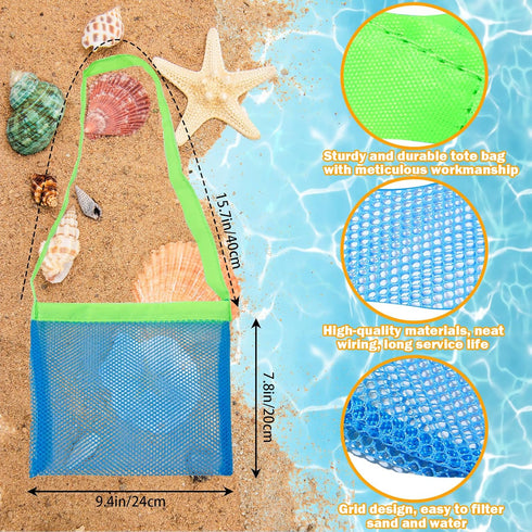 TUSAUW 4Pcs Beach Mesh Shovel with Bag Shark Tooth Mesh Bag for Shell Collecting, Sand Sifter for The Beach, Shovel