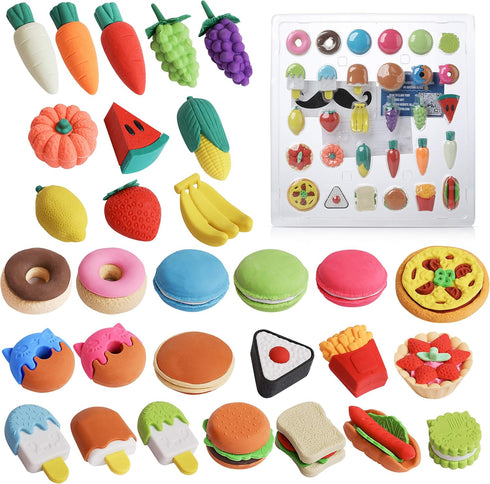 Mr. Pen Mini Food Erasers for Kids - 30 pcs, 3D Non-Toxic & Safe for Children, No Smudge