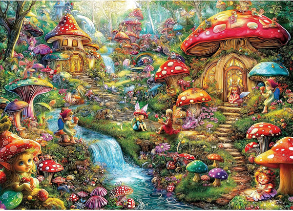 Fantasy Mushroom Puzzles for Adults 1000 Pieces Colorful Fairy Cottage Puzzle for