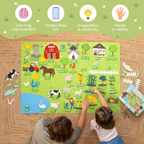 92 3-8 BONNYCO Felt Board for Toddlers with Animal Farm Figures. Montessori and Sensory Toys, Birthday Gifts for Kids