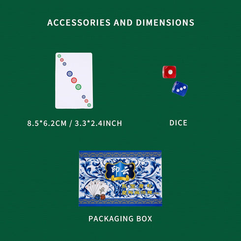 drizzle Poker Mahjong Playing Cards Table Game, Chinese Blue and White Porcelain Design, 144 Card Chips Set