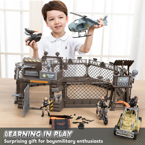 JOYIN Military Base Toys Set - Includes Military Base, Vehicles, Army Men Action Figures, and Weapon Gear Accessories