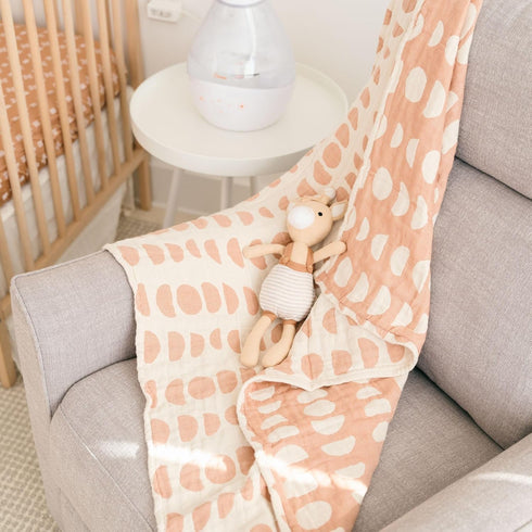 30 40 Crane Baby Blanket, Soft Cotton Jacquard Nursery and Stroller Blanket for Boys and Girls, Copper Moon Phase, x