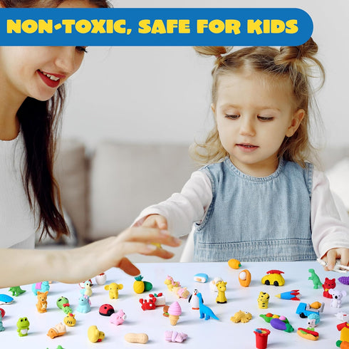JOYIN 72 Pcs Animal Erasers for Kids, 3D Cute Mini Pencils, Bulk Desk Pets for Classroom Rewards and Party Favors.