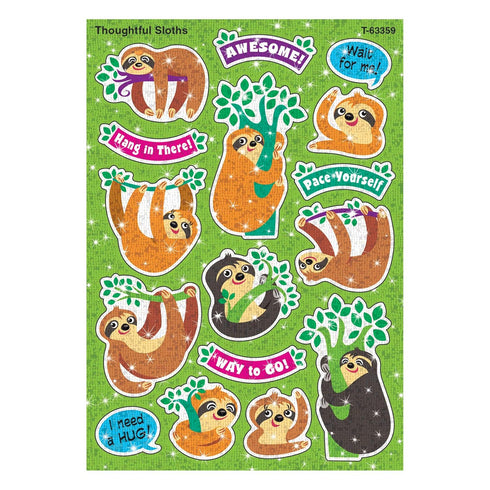 Trend Thoughtful Sloths Sparkle Stickers, 32 Count Classroom Incentives