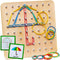 Panda Brothers Wooden Geoboard - Montessori Educational Toy with 30 Pattern Cards and 40 Rubber Bands for 3 4 5 Year