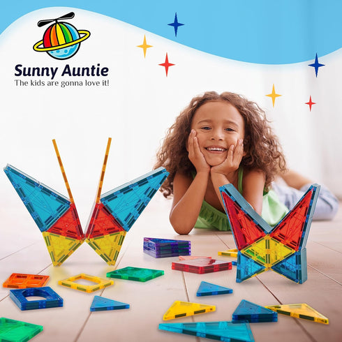 100 2 3-8, Set SUNNY AUNTIE Magnetic Tiles PCS with Cars Magnetic Building Tiles STEM Toy for Kids Ages Magnet