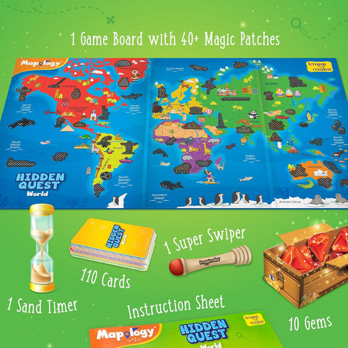 Imagimake Mapology Hidden Quest World Map Board Game | Magical Swipe & Reveal | Educational Toys for 5-7 | Board Game for Kids 8-12 | Boys & Girls Toys Age 6-8 | Gift for 6 Year Old Girl/Boy