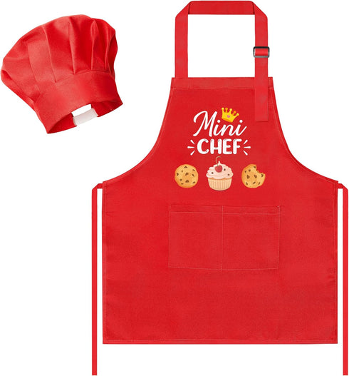 R HORSE Kid Apron and Chef Hat Set - 2Pcs Red Mini