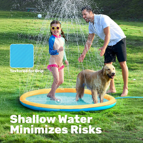 60" (60in, SLOOSH Non-Slip Splash Pad Sprinkler - Outdoor Water Play Toys Backyard Fountain Mat for Toddlers Kids Dogs