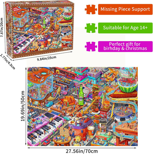 HUADADA Jigsaw Puzzles for Adults 1000 Piece Jigsaw Puzzles for Adults Challenging Game Puzzles with Letters on Back(Little People's World Party)
