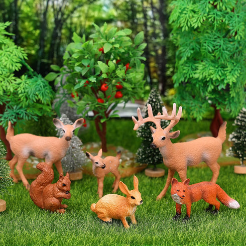 Animal Figures 6pcs - Plastic Woodland Animals Action Model for Science Project, Learning Educational Toys, Birthday