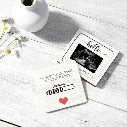 Ivory White Wooden Pregnancy Announcement, Something Beautiful Is Loading, Ultrasound Frame Keepsake Box, Baby Birth