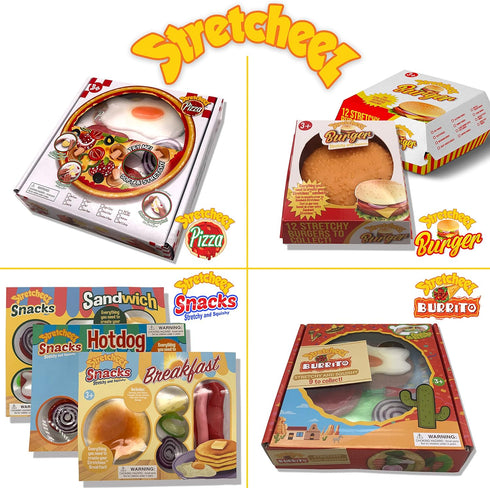Sets Stretcheez Pizza - Play Food for Kids - Stretchy Pretend Food & Toppings - Mix & Match - Collect Them All - Works