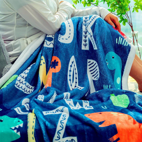 ABC Blanket Alphabet Lore Throw Blanket, Soft Flannel Throw, Blue Dinosaurs Cute Cartoon Blanket, Gifts for Boys Girls