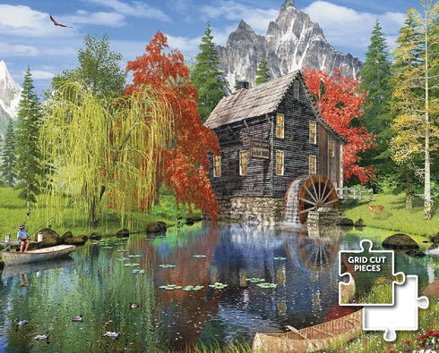 Springbok Majestic 1000 Piece Wooden Jigsaw Puzzle, Fishing by The Mill