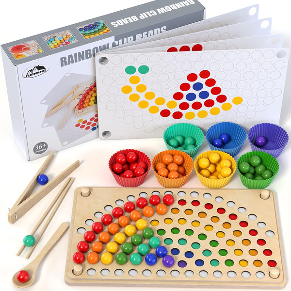 Toddler Wooden Learning Montessori Toys Preschool educational board bead game Baby Rainbow