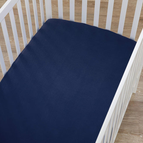 TL Care Supreme 100% Natural Cotton Fitted Crib Sheet, 52" x 28", Navy, Hypoallergenic Comfort