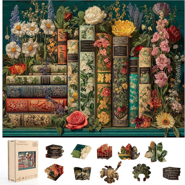 BODHIPNJOY Wooden Puzzles for Adults, Mother's Day Puzzles, Books Jigsaw Puzzles, Wildflowers